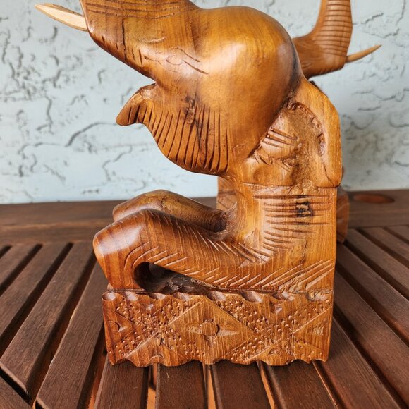Vintage Hand-Carved Teak Elephant Bookends Pair – 10" Tall Wooden Decor Jungle - Picture 12 of 12